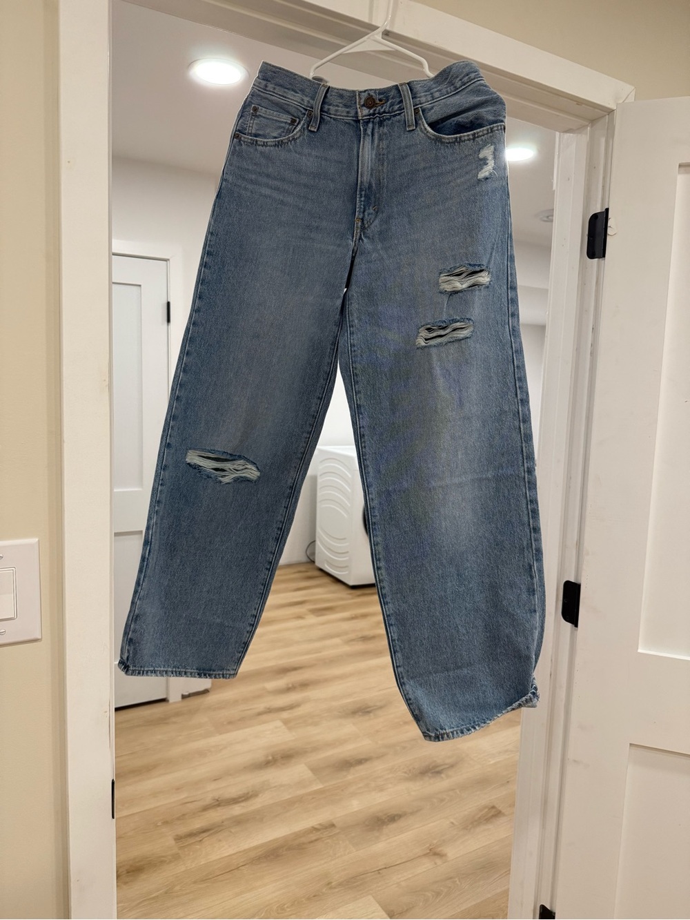 Levi's Medium Blue Relaxed Straight Distressed Jeans - baggy dad